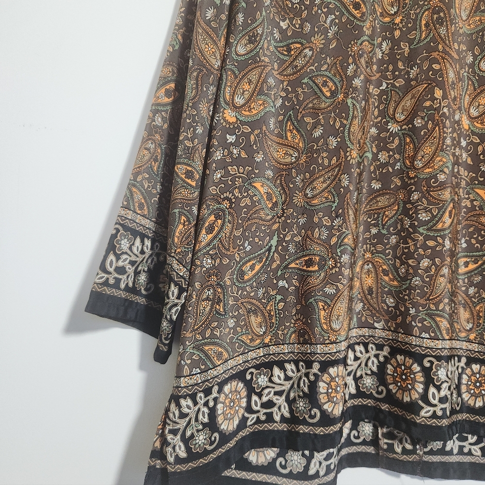 Sag Harbor Button Up Blouse Brown Paisley Border Print Padded Shoulder XL - Picture 7 of 8